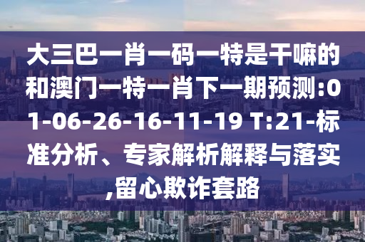 大三巴一肖一碼一特是干嘛的和澳門一特一肖下一期預(yù)測:01-06-26-16-11-19 T:21-標(biāo)準(zhǔn)分析、專家解析解釋與落實,留心欺詐套路