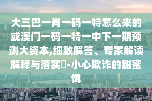 大三巴一肖一碼一特怎么來的或澳門一碼一特一中下一期預測大資本,細致解答、專家解讀解釋與落實?-小心欺詐的甜蜜餌